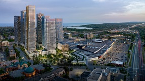 Aerial view city centre with park